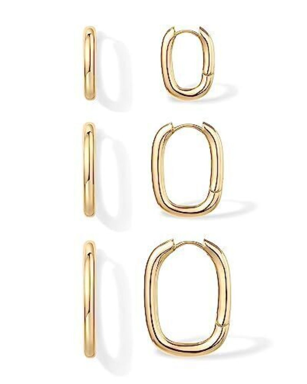 3090 18K Yellow Gold Plated 925 Sterling Silver Posts Three Pairs Geometric